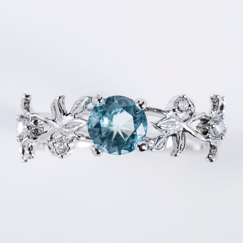 New 925 Silver Round Cut Aquamarine Ring - Picture 2 of 5